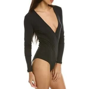 NWT ba&sh Celia Faux Wrap V-Neck Bodysuit Size 3 Large Black Long Sleeve $195